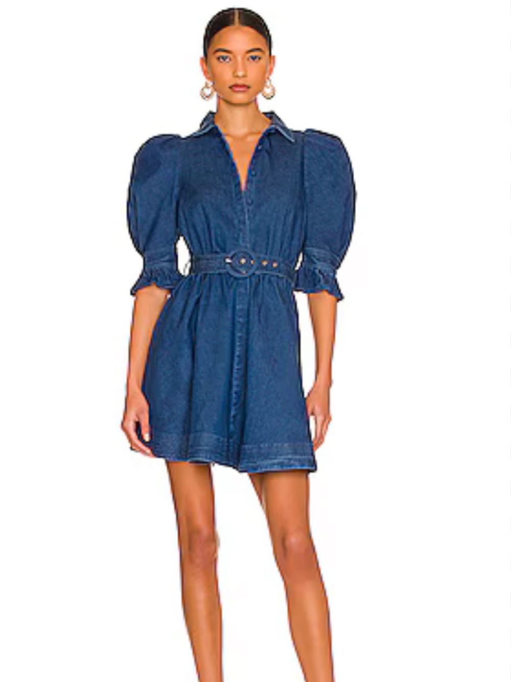 Bardot Puff Sleeve Stella Denim Dress - Size S - Excellent Condition
